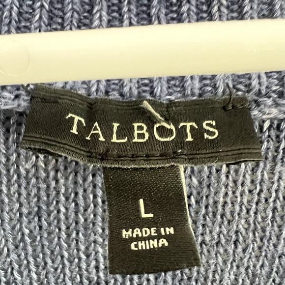 Talbots Womens Linen Knit Cardigan Open Front Sz L Beach Travel Lightweight Blue - Picture 8 of 10